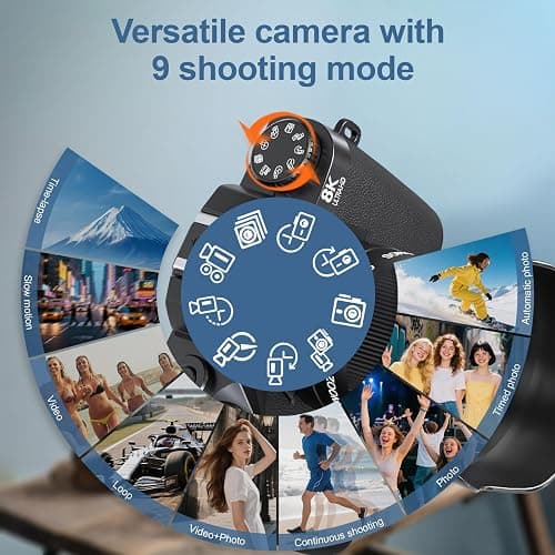 8K Digital Cameras for Photography, WiFi 64MP Vlogging Camera for YouTube, 4" Touch Screen Digital Camera with Dual Lens, Auto Focus, 16X Digital Zoom, 3000mAh Battery, 32GB Card, Black thumbnail 7