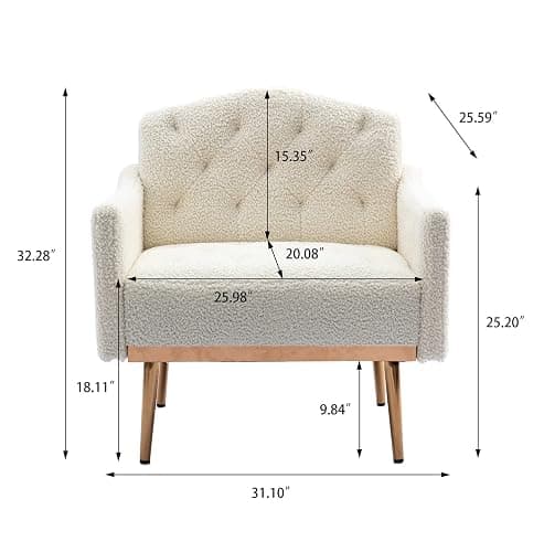 KINFFICT Modern Accent Chair, Upholstered Single Sofa Arm Chair for Living Room and Bedroom, Comfy Armchair with Solid Tapered Metal Legs, White thumbnail 2