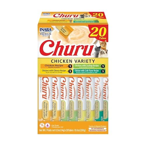 INABA Churu Cat Treats, Lickable, Squeezable Creamy Purée Cat Treat with Green Tea Extract & Taurine, 0.5 Ounces Each Tube, 20 Tubes, Chicken Variety Box - Image 1