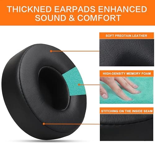 Gvoears Replacement Ear Pads for Beats Solo 3, Ear Cushions for Beats Solo 2 & Solo 3 Wireless/Wired Headphone, Not Fit Beats Studio On-Ear Headphone with Stronger 3M Adhesive, Added Thickness(Black) thumbnail 4