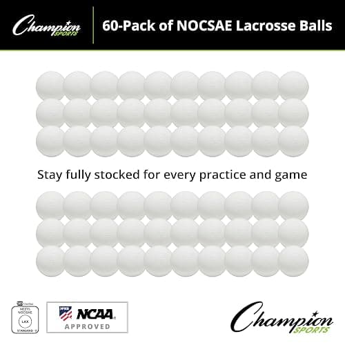 Champion Sports Lacrosse Balls: Official Size Sporting Goods Equipment for Professional, College & Grade School Games, Practices & Recreation - NCAA, NFHS and SEI Certified - 60-Pack - White thumbnail 3