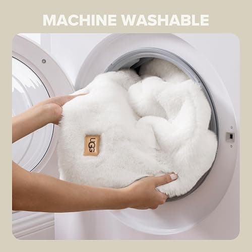 UGG Euphoria Plush Faux Fur Throw Blanket Medium Weight Reversible Luxury Soft Throw for Couch Bed or Chair Hypoallergenic Machine Washable Home Decor Fluffy Blanket, 127cm x 177cm, White Snow thumbnail 7