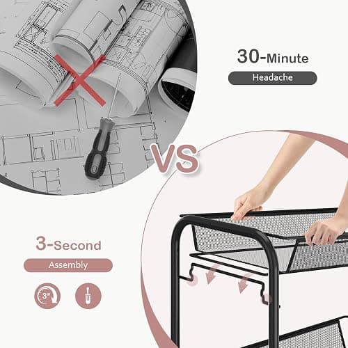 TOOLF 4-Tier Rolling Cart, Metal Utility Cart with 3 Hooks, Easy Assemble Mobile Storage Trolley On Wheels, Metal Shelving Units Kitchen Bathroom Laundry Room thumbnail 7