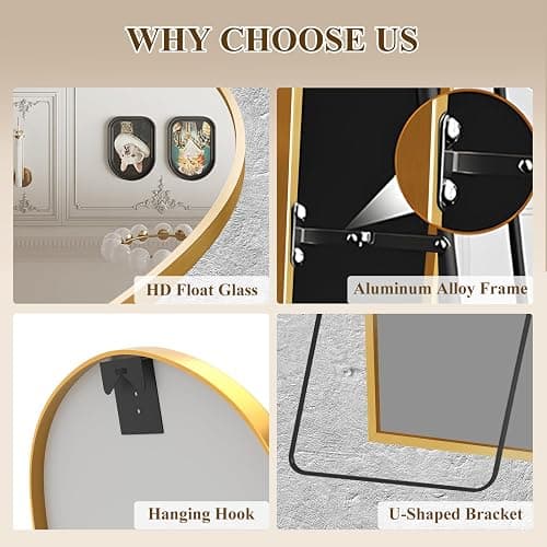 TRUNBACK 56"x18" Full Body Mirror with Stand, Arched Mirror Full Length, Aluminum Alloy Thin Frame - Freestanding/Leaning/Wall Mount for Bedroom, Living Room & Entryway (Gold) thumbnail 5