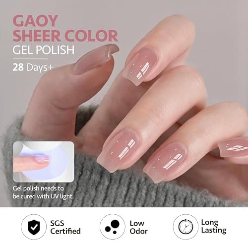 GAOY Sheer Nude Pink Gel Nail Polish Set, 6 Neutral Colors Brown Skin Tone Soak Off UV Light Cure Gel Polish Kit for Salon and Nail Art DIY at Home thumbnail 5