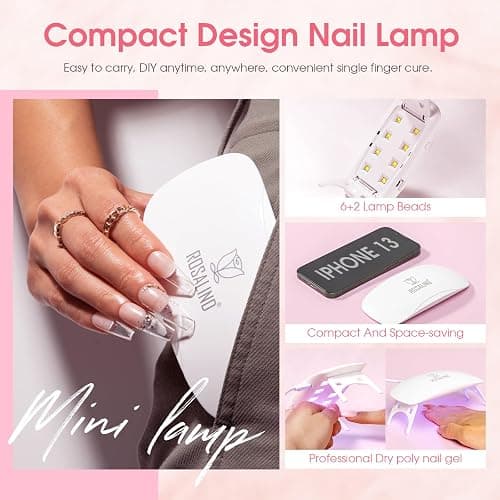 ROSALIND MINI Poly Nail Gel Kit, 8 Colors 0.34oz Each Tube Poly Nails Gel Starter Kit with Slip Solution and Mini UV Lamp, Clear Nude Purple Gels Extension Set for Beginners thumbnail 7