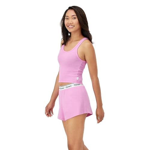 Hanes Women's Originals Comfywear Rib Crop Tank and Sleep Shorts, 2-Piece Set thumbnail 3
