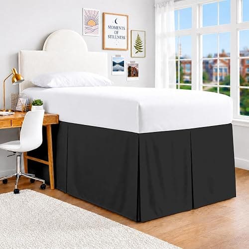 SGI Bedding Dorm Bed Skirt Twin XL 32 Inch Drop Length - Black, Pleated Pattern College Dorm Room Bed Skirts - Split Corner, Easy Care, Wrinkle Free Microfiber Bed Skirt - Image 1