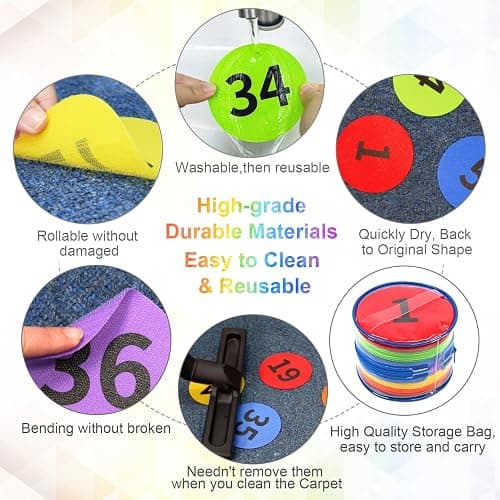 ForTomorrow Carpet Markers with Numbers - 36 Pcs 4" Classroom Sitting Carpet Dot Number 1-36, Floor Rug Circles Marker Spot for Preschool Kindergarten Elementary - Numbered Multicolor thumbnail 5