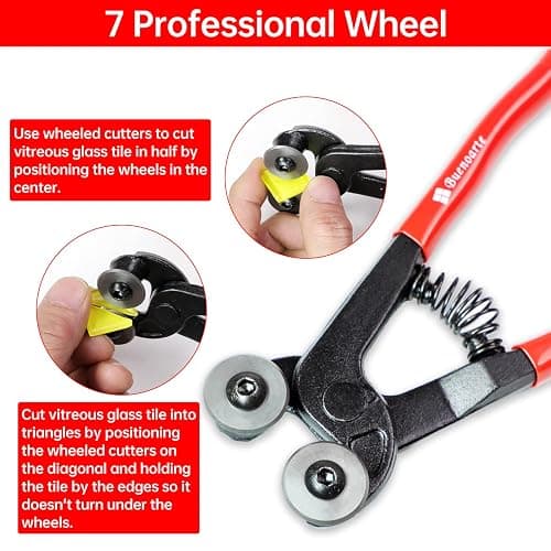 Glass Tile Nippers - Heavy Duty Wheeled Glass Mosaic Nipper & Hd Ceramic Tile Nipper, Tile Cutter Pliers Soft-grip Handle - Shapping Plier, Nipper Cutting Tools (7 Inch Wheeled Glass Mosaic Nipper) thumbnail 6