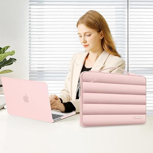 MOSISO Compatible with MacBook Pro 14 inch Case 2025-2021 M5 M4 M3 M2 M1 A3434 A3112 A3185 A3401 A2918 A2992 A2779 A2442, Hard Shell&Puffy Sleeve Bag&Keyboard Cover&Webcam Cover&Screen Film, Pink thumbnail 6