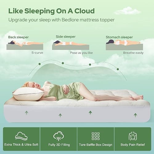 BEDLORE Twin Mattress Topper Viscose Derived from Bamboo, Thick Pillow Top Mattress Pad with Stretchable Pockets for 6-15 inches Mattress, Soft Breathable Mattress Topper for Back Pain Relief thumbnail 5