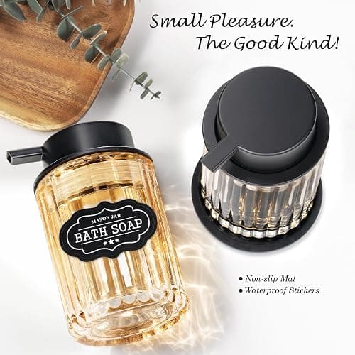Amolliar Foaming Soap Dispenser, Amber Glass Soap Dispenser, Black 2 Pack | Refillable Foam Soap Dispenser Plastic Soap Pump, Bathroom Foam Lotion, Hand Dish Soap for Kitchen Countertop, Cozy Decor thumbnail 3