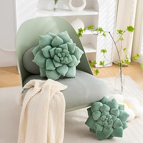 Gerlisay 3D Plant Pillow 13.8'' Cute Flower Throw Pillow Green Plant Shaped Decor Soft Unique Plush Decorative Pillow Throw Cushions for Bedroom Home Decorations thumbnail 3
