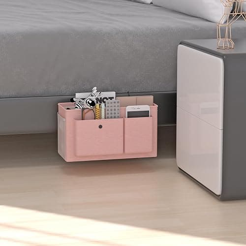 Bedside Caddy Bedside Organizer with Fixed Straps & Water Bottle Holder, Bunk Bed Caddy ideal for Home, Dorm, Hospital, Crib, Versatile Bedside Storage Solution (Pink) thumbnail 2