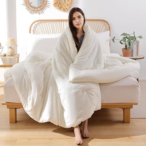 ROSGONIA Queen Comforter Set Ivory, 3pcs(1 Boho Ivory Comforter & 2 Pillowcases) All Season Soft Bedding Lightweight Bedspread Blanket Quilt Bed thumbnail 4