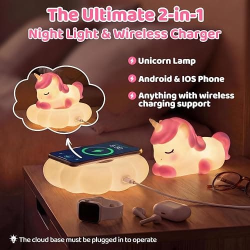 Mewaii Cloud Unicorn Night Light for Kids, Portable Lamp with Wireless Charging Cloud Base, 3-Level Dimmable & 30-Min Auto Timer, Gift for Girls, Baby Nursery Decoration thumbnail 4