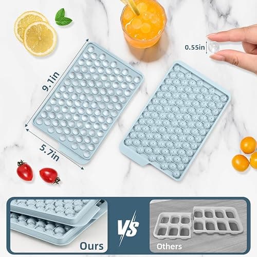 WIBIMEN Mini Ice Cube Trays, 0.55” Tiny Pebble Ice for Iced Coffee & Cocktails, Fast Chill, Easy Twist Release, Stackable with Lid & Storage Bin (4 Pack, Blue) thumbnail 2