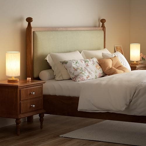 Fenmzee Small Lamps Set of 2 - Inline Control, Bedside Table Lamp for Bedroom with 3000K A15 LED Blub, Easy Assembly (Cream Shade - Wood Base Set of 2, 9" Inline Control) thumbnail 4