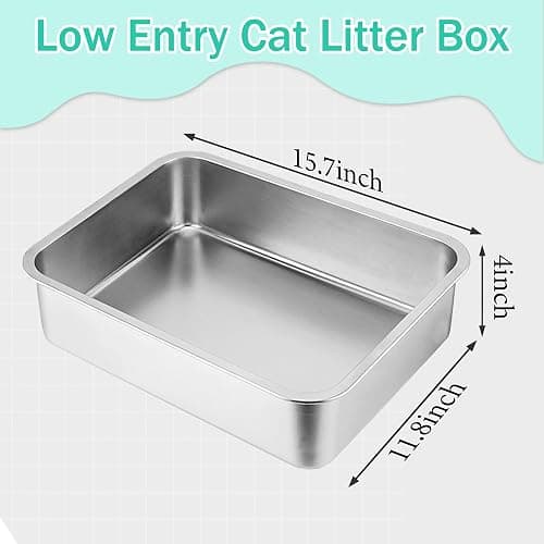 Stainless Steel Kitten Litter Box, 15.7"×11.8"×4" Low Entry Cat Litter Box for Small Cat, Kitty Shallow Litterbox for Guinea Pig, Puppy, Hamsters Toilet thumbnail 5