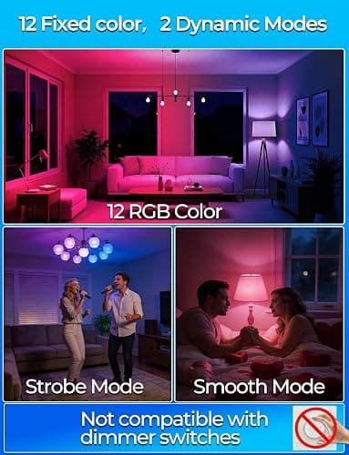 ILC RGB LED Light Bulb, Color Changing Light Bulb, 40W Equivalent, 450LM, 2700K Warm White 5W E26 Screw Base RGBW, A15 Color Lights Bulb - 12 Color Choices - Timing Infrared Remote Control (4 Pack) thumbnail 3