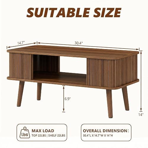LAZZO Coffee Table with Storage Center Table for Living Room Rectangle Coffee Table with Rounded Edges,Easy Assembly, Walnut thumbnail 2