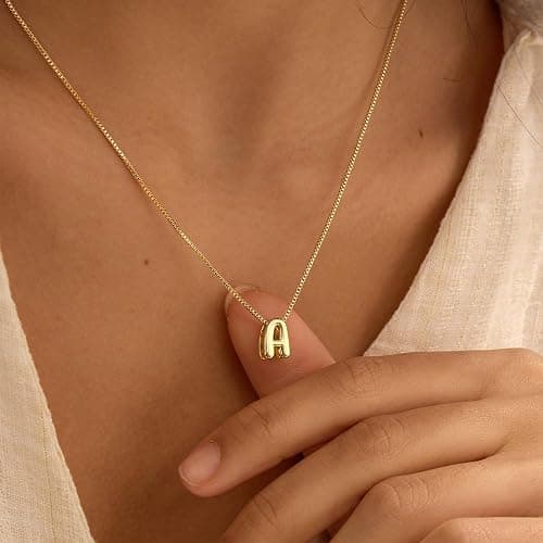 14K Gold Plated Bubble Letter Necklace, Tarnish Free and Waterproof Dainty Initial Necklace for Women, Trendy Personalized Gold Jewelry Gift for Her thumbnail 4