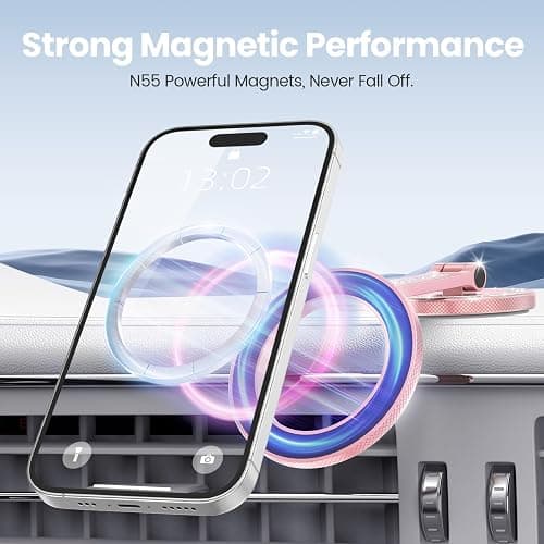 Pikabo Magnetic Phone Holder for Car Dashboard Phone Mount Holder Compatible with iPhone 17 Pro Max 16 15 14 13 12 MagSafe Accessories. (Glitter Pink) thumbnail 5
