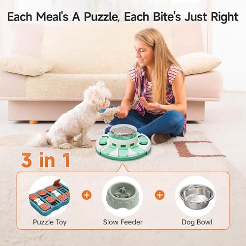 Potaroma Dog Puzzle Toy 2 Levels, Slow Feeder, Pup Food Treat Feeding Dispenser for IQ Training and Entertainment for All Breeds (Green White) thumbnail 2