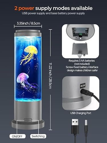 Bodami Jellyfish Lamp,16 Color Mood Night Light, Whisper-Quiet Sensory Aquarium Light, Dual Power Mode Decorative Night Lamp with Remote Control & Timer Suitable for Home Office Decoration and Gifts thumbnail 6