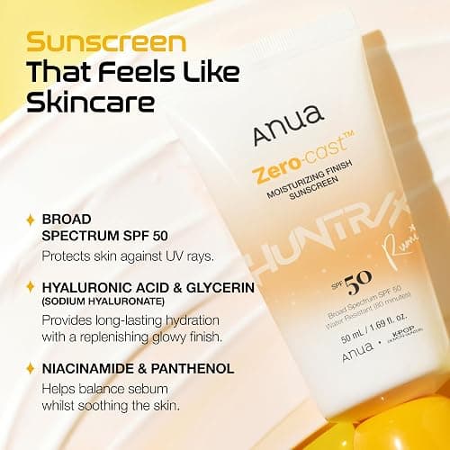Anua, Zero-Cast Moisturizing Sunscreen SPF 50, Glow Natural Sunscreen for face, No White Cast, Hyaluronic Acid, Niacinamide, Oil-Free, KPop Demon Hunters, Korean Skincare, 1.69 fl oz thumbnail 3