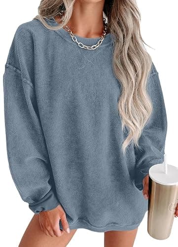 ONLYSTORY Womens Sweatshirts Casual Cored Corduroy Pullover Tops Oversized Long Sleeve Crewneck Shirts - Image 1