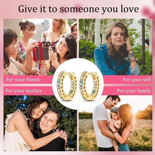 NARMO Earrings for Women 925 Sterling Silver Heart Hoops Small Colorful Rainbow Hoop Earrings Huggie Earrings thumbnail 5