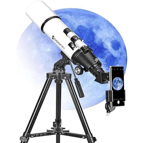Télescope astronomique pour Adultes, télescope réfractif de 600mm d'ouverture de 80mm pour Enfants et débutants, Jumelles pour Adultes, télescope de Voyage Portable Compact avec Sac à Dos (White) thumbnail 2