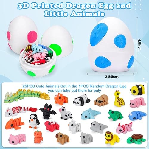 Mini 3D Printed Animals with Dragon Eggs, 3D Printed Toys Bulk, 3D Animal Figurines, Flexible Articulated Fidget Toy Adults Desk , Pocket Pets, Office Home Decor, Easter Basket Stuffers (Mix Animal) thumbnail 2