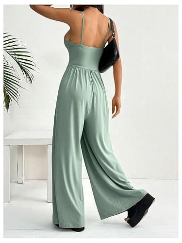 Floerns Women's Summer Jumpsuit Spaghetti Strap One Piece Outfit Wide Leg Baggy Pants Romper thumbnail 2