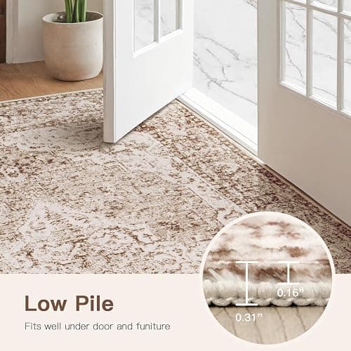 Lofus 5x7 Area Rugs for Living Room, Washable Area Rug, Rugs for Bedroom, Kitchen, Vintage Boho Carpet, Soft Non-Slip, Low Pile Large Area Rug for Office Dining Room, Vintage Beige Brown thumbnail 8