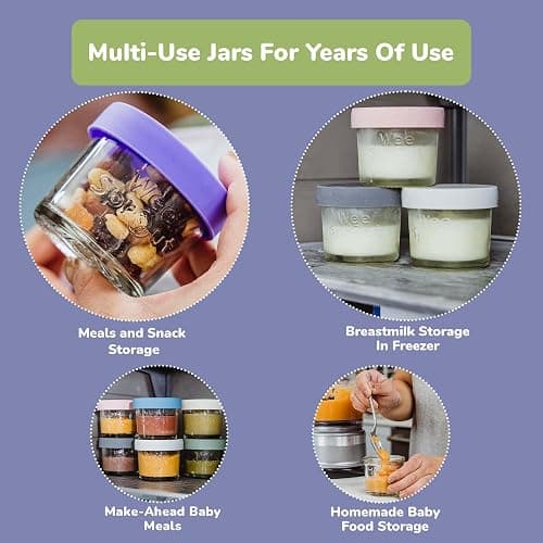 WeeSprout Glass Baby Food Storage Jars w/Lids (4 oz, 12 Pack Set) Snack, Puree, Reusable Small Containers, Breast Milk, Fridge or Freezer, Microwave & Dishwasher Safe, Essential Must Have for Infants thumbnail 6