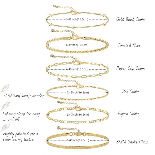 VIROMY Gold Armbänder für Frauen 14K Gold Plattiert Stapelbar Armbänder Trendy Fischgrätenmuster Box Twisted Rope Cuban Chain Geschichteten Schmuck für Frauen thumbnail 4