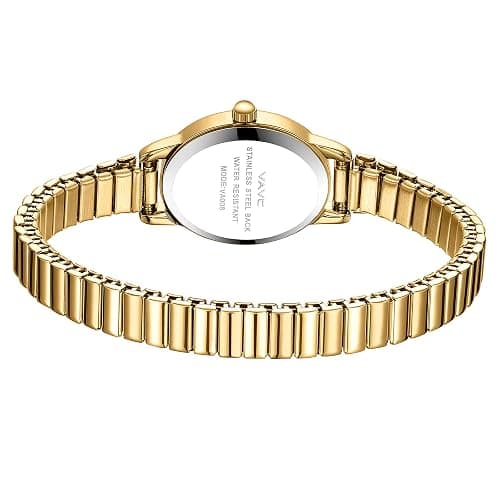 VAVC Small Gold Watches for Women,Analog Womens Watch with Stainless Steel Expansion Band,Oval Case Roman Dial,Water Resistant thumbnail 3