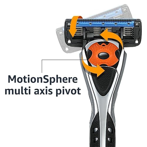 Amazon Basics 5-Blade MotionSphere Men's Razor with Dual Lubrication, Vitamin E, Precision Trimmer, 1 Handle & 16 Cartridges, Black thumbnail 5