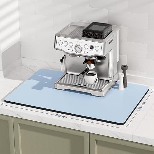 Rnivvi Coffee Mat, 16" x 24" Coffee Bar Mats for Espresso Machine Station Accessories and Organizer, Hide Stain Rubber Backed Absorbent Dish Drying Pad for Kitchen Counter, Cute Bar Decor Pad, Blue thumbnail 2