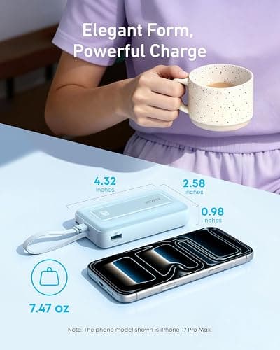 Anker Portable Charger, 10,000mAh 30W Power Bank, USB-C in and Out Fast Charging Battery Pack, Travel Essential Phone Power Bank, for iPhone 17/16/15, iPad, MacBook, Galaxy, Google, and More thumbnail 6