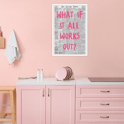 Liyark Retro Trendy Newspaper Canvas Wall Art - 'What If All Works Out' Positive Affirmation Quote - Pink Font - Minimalist Home Decor - 12x16in Unframed - Black 01 Unframed - 12L" x 16W" thumbnail 4