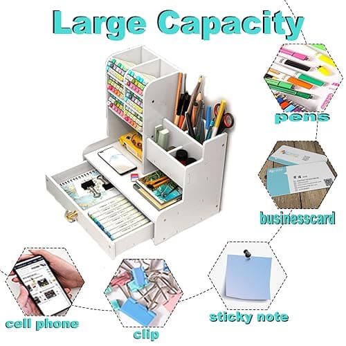 Notwoe Schreibtisch Organizer mit Schublade,Vielseitig einsetzbar Stiftehalter,Stiftehalter Schreibtisch,Desk Organizer Weiß Für Zuhause,Büro und Schule. (Weib-A) thumbnail 6