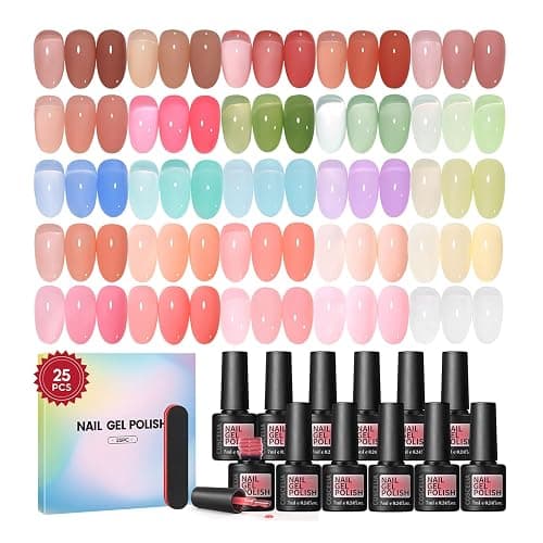 COSCELIA Fall Jelly Gel Polish Set 25 Colors Translucent Sheer Gel Nail Polish Brown Red Blue Green Pink all Season Colors for Nail Manicure Starer Kit Christmas DIY at Home - Image 1