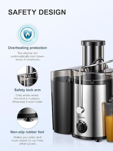 Juicer, Reemix Centrifugal Juicer Machines Whole Fruit and Vegetable, 3-inch Wide Mouth Juicer Extractor with 2 Speeds, Brush Included Easy to Clean (Black, 500W) thumbnail 7