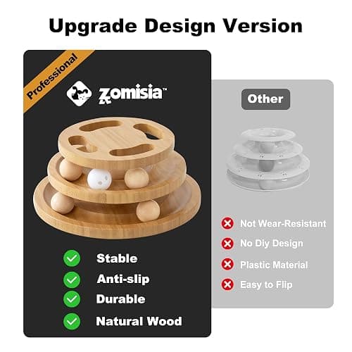 ZOMISIA Cat Ball Track Toy with Puzzle Top, Wooden Cat Toys for Indoor Cats with Spinning Balls, Interactive Large Cat Ball Tower for Kitten Kitty Exercise Mental Physical thumbnail 5