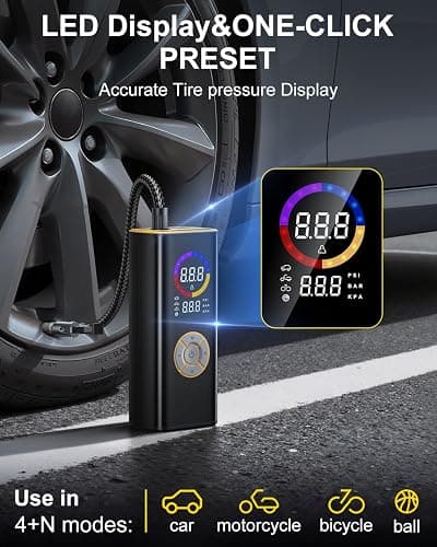 Tire Inflator Portable Air Compressor, 150 PSI Cordless Air Pump for Car Tires with Auto Shut-Off, LED Light and Digital Pressure Gauge, Electric Bike Tire Pump for Cars, Bike, Motorcycle, Ball thumbnail 5