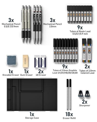 STAGEEK Mechanical Pencil Set with Case 34 Count, Drawing Pencils 0.5, 0.7, 0.9MM & 3PCS 2MM Sketching Pencils with 384PCS Lead Refills (6B 4B 2B HB 2H 4H Color) for Artist Drafting Drawing Writing thumbnail 7